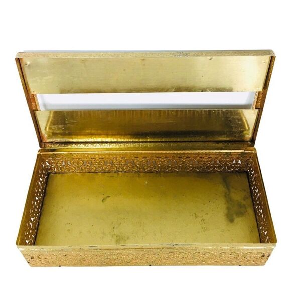 Vintage Hollywood Regency Gold Filigree Tissue Box Holder Baroque Rococo - Picture 9 of 12
